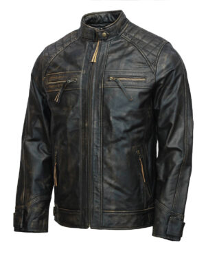 Men’s Black Distressed Motorcycle Leather Jacket