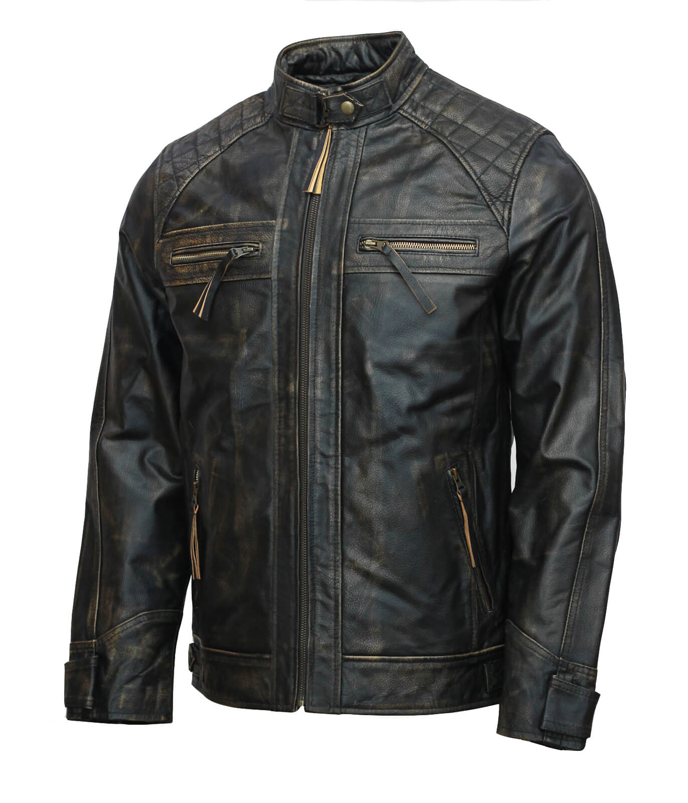 Men’s Black Distressed Motorcycle Leather Jacket