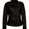 Black Belted Leather Jacket Women Bikers