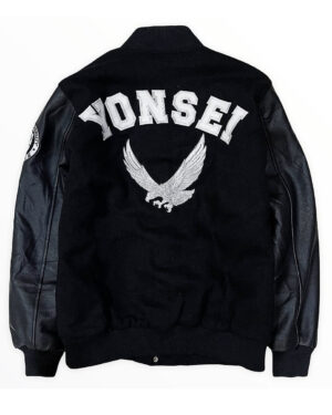 Black and cream letterman varsity jacket