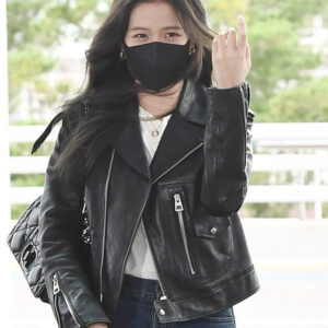 Blackpink Jisoo Black Cropped Leather Jacket