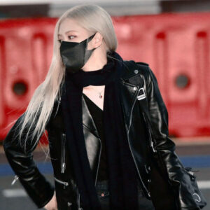 Blackpink Rose Black Cropped Biker Leather Jacket