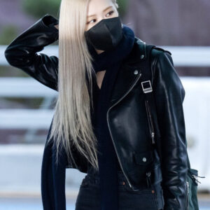 Blackpink Rose Black Cropped Biker Leather Jacket