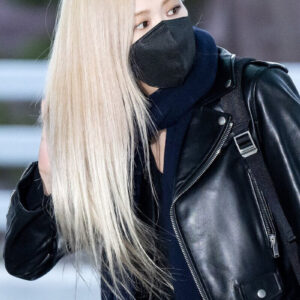 Blackpink Rose Black Cropped Biker Leather Jacket