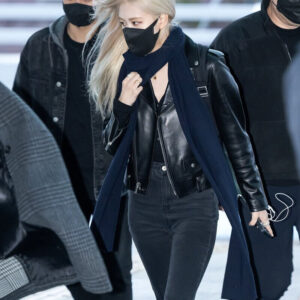 Blackpink Rose Black Cropped Biker Leather Jacket