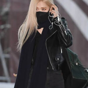 Blackpink Rose Black Cropped Biker Leather Jacket