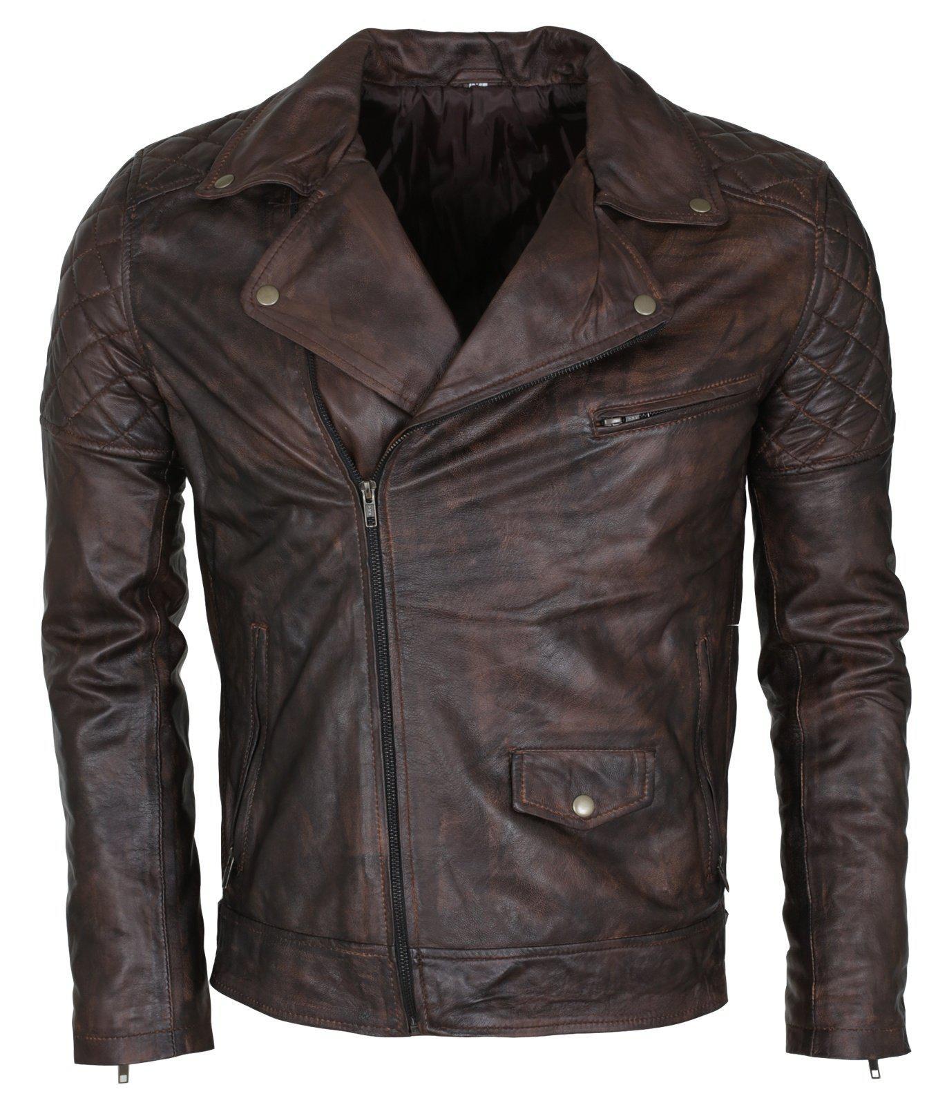 Men's Waxed Brando Black Brown Grey Genuine Leather Motorcycle Jacket