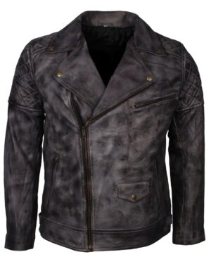 Men's Waxed Brando Black Brown Grey Genuine Leather Motorcycle Jacket