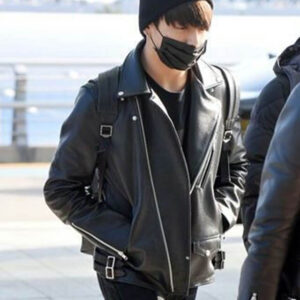 BTS Jungkook Black Motorcycle Leather Jacket
