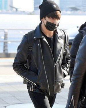 BTS Jungkook Black Motorcycle Leather Jacket