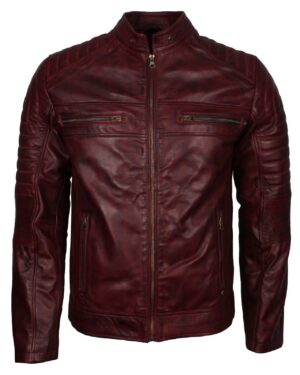 Men's Cafe Racer Maroon Grey Brown Blue Tan Genuine Leather Biker Jacket