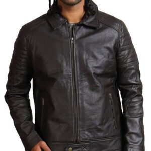 Black Collared Leather Biker Jacket