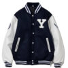 Cream and black letterman varsity jacket