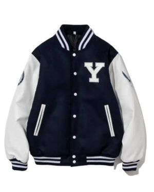 Cream and black letterman varsity jacket
