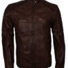 Men's Dark-Brown Distressed Cafe Racer Genuine Leather Jacket