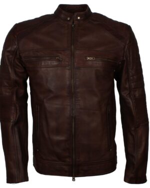 Men's Dark-Brown Distressed Cafe Racer Genuine Leather Jacket