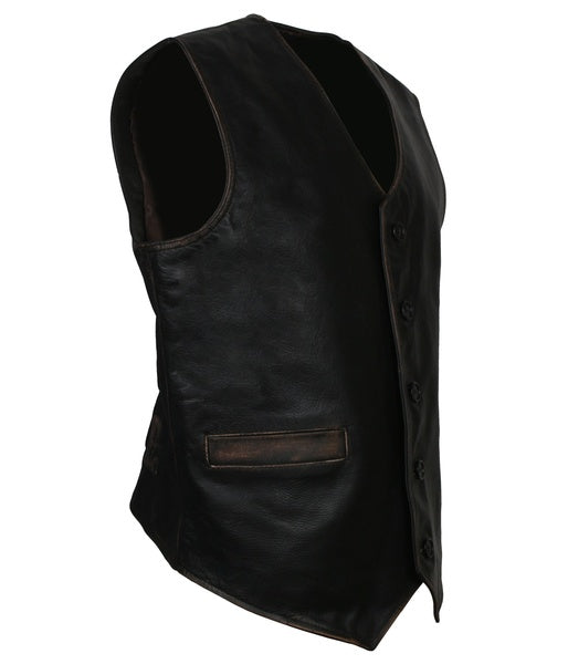 Men's Skull and Crossbones Black Leather Motorcycle Vest