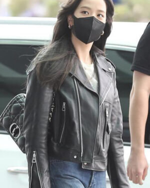 Blackpink Jisoo Black Cropped Leather Jacket