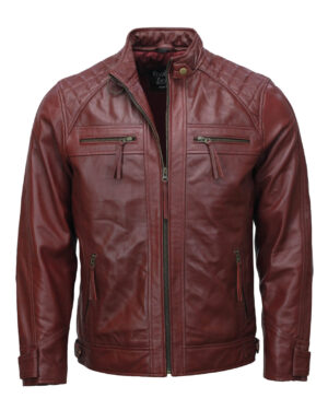 Men’s Maroon Moto Biker Leather Jacket