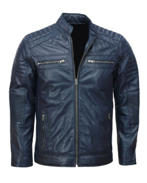 Men’s Café Racer Blue Biker Leather Jacket
