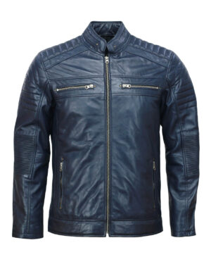 Men’s Café Racer Blue Biker Leather Jacket