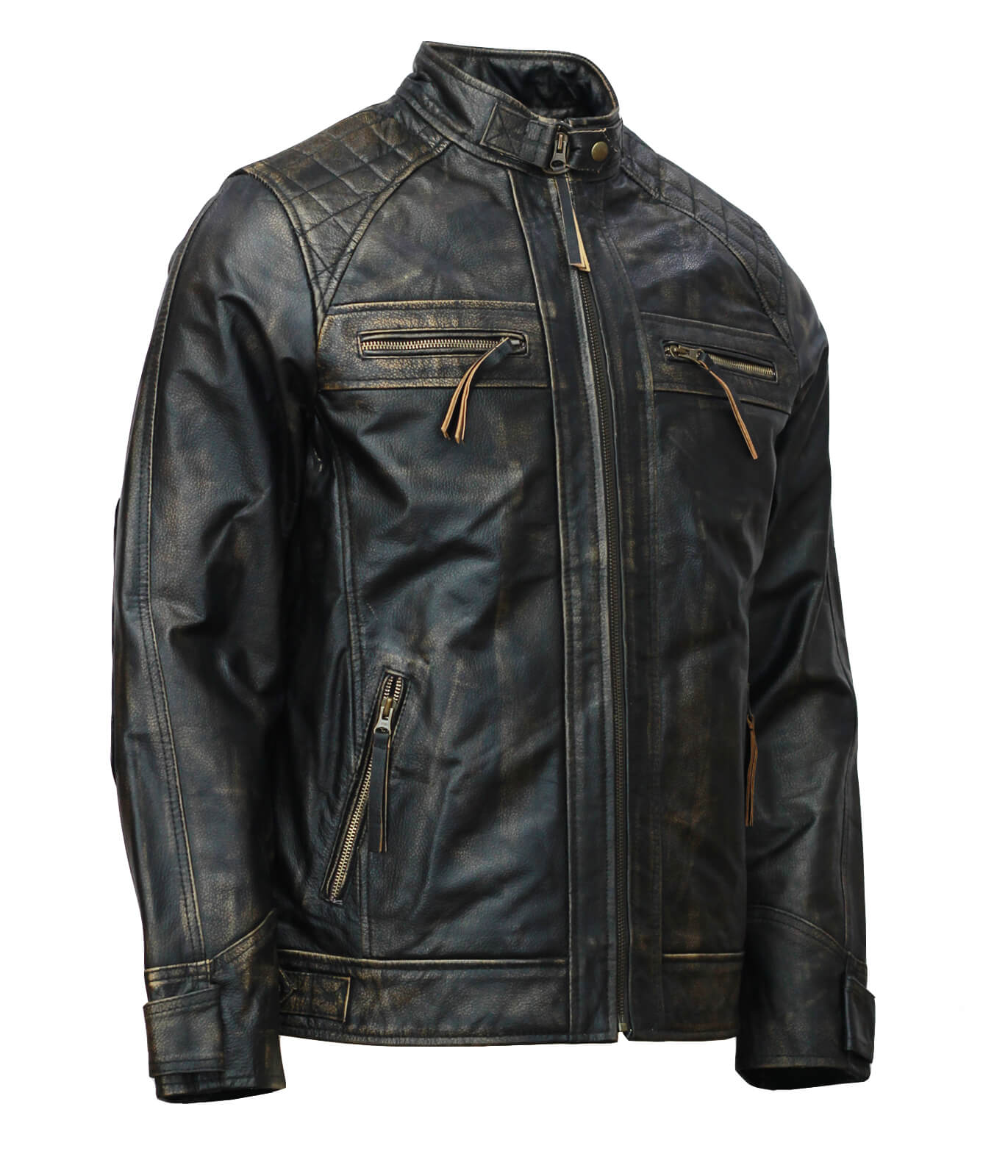Men’s Black Distressed Motorcycle Leather Jacket