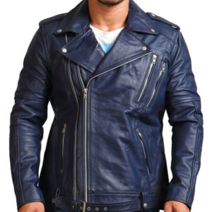 Blue Biker Enthusiast Leather Jacket