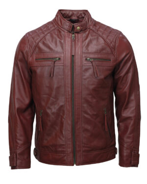 Men’s Maroon Moto Biker Leather Jacket
