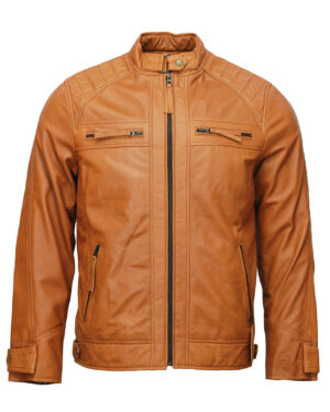 Men’s Tan Moto Biker Leather Jacket