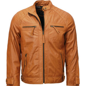 Men’s Tan Moto Biker Leather Jacket