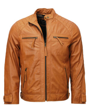 Men’s Tan Moto Biker Leather Jacket