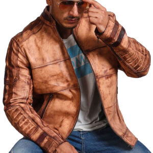 Vintage Tan Biker Leather Jacket