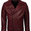 Men’s Biker Leather Jacket In Black White Maroon