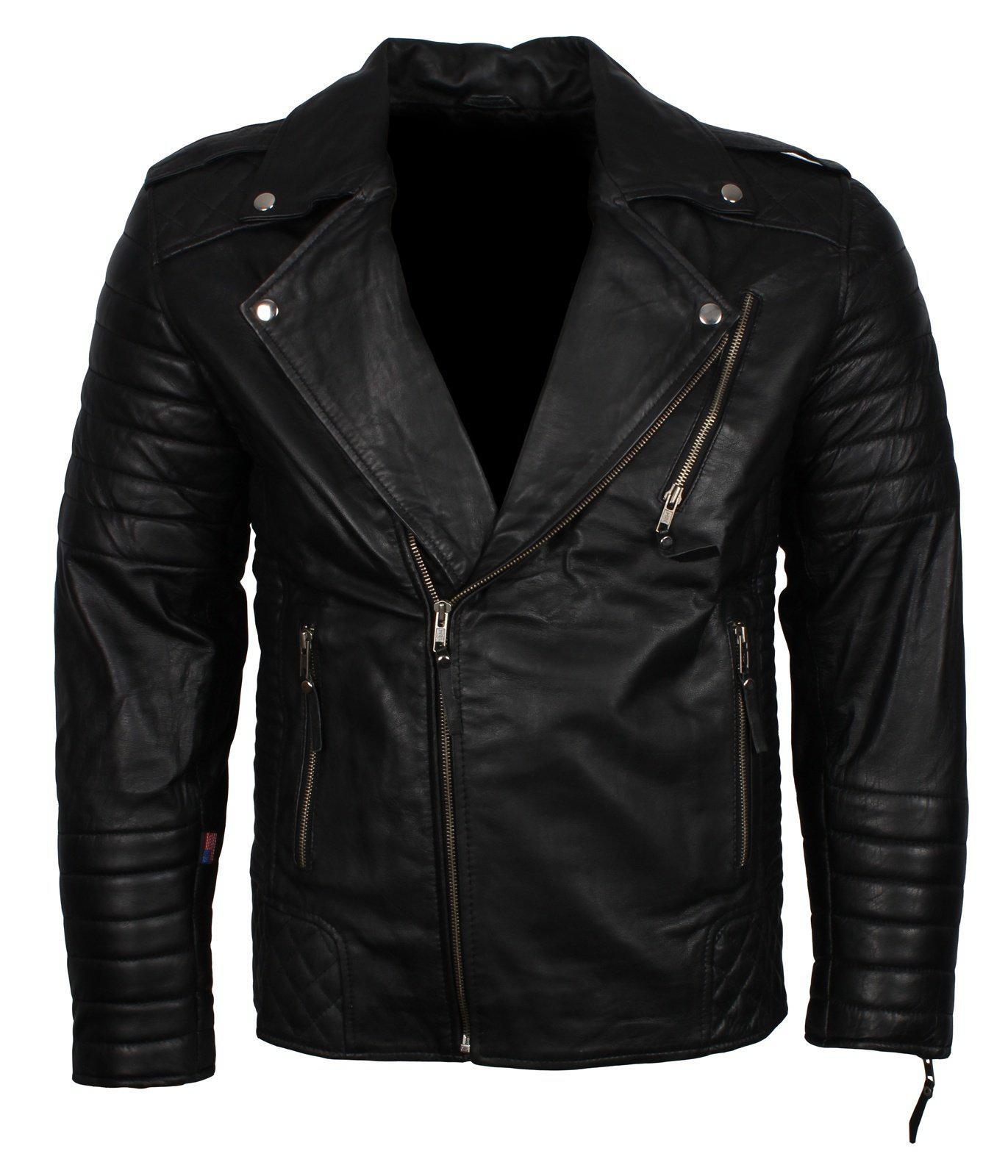 Men’s Biker Leather Jacket In Black White Maroon
