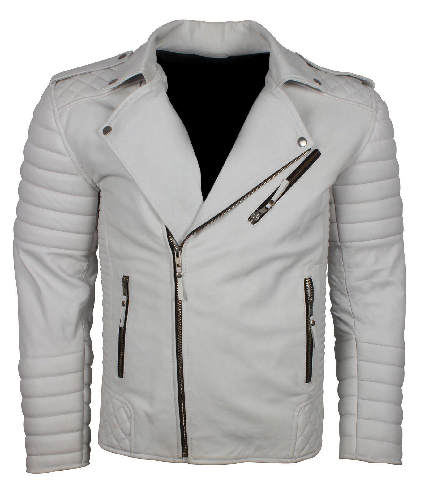 Men’s Biker Leather Jacket In Black White Maroon