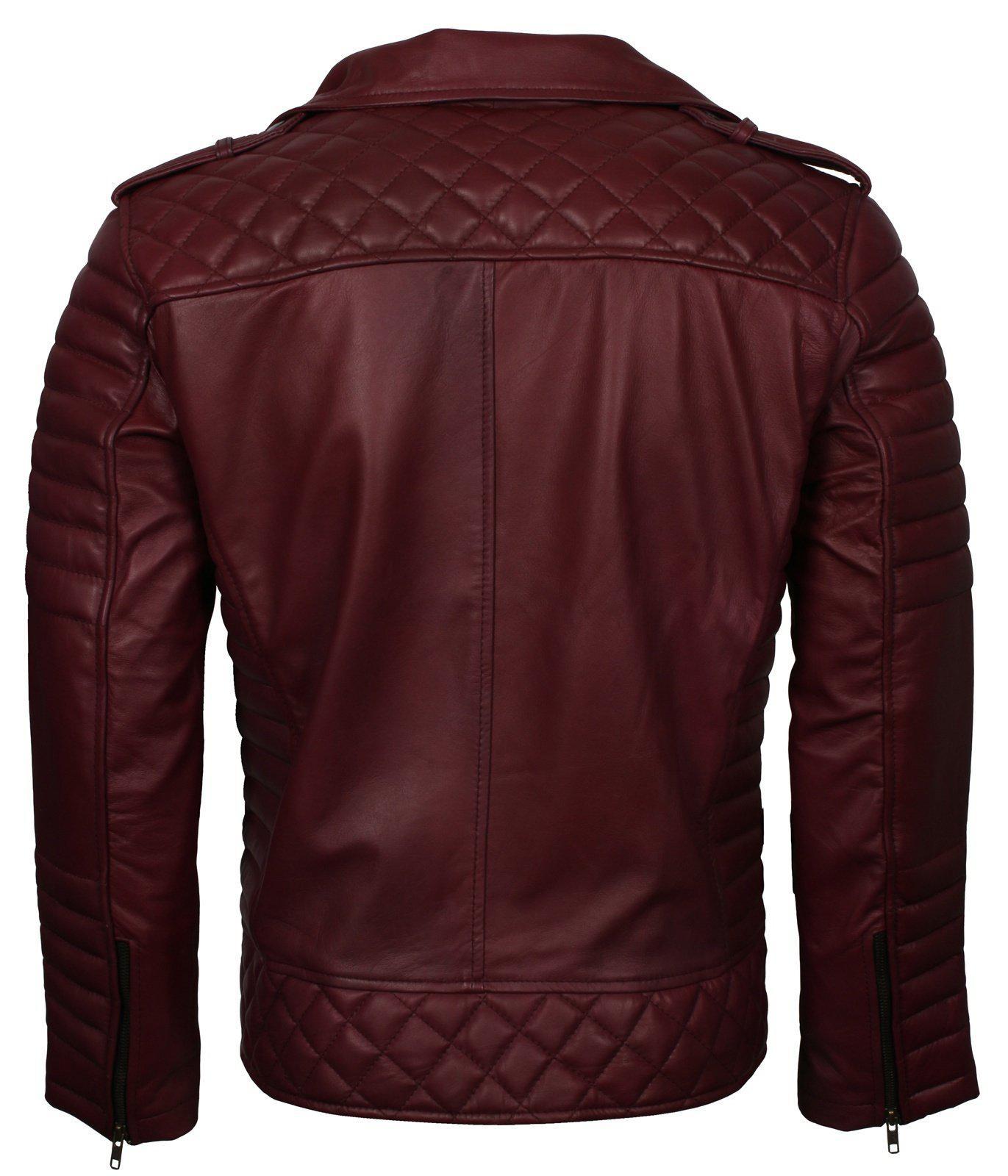 Men’s Biker Leather Jacket In Black White Maroon