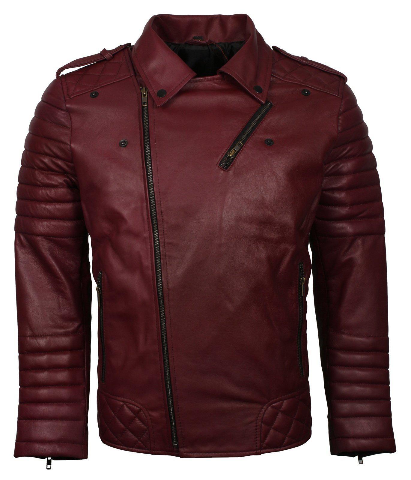 Men’s Biker Leather Jacket In Black White Maroon