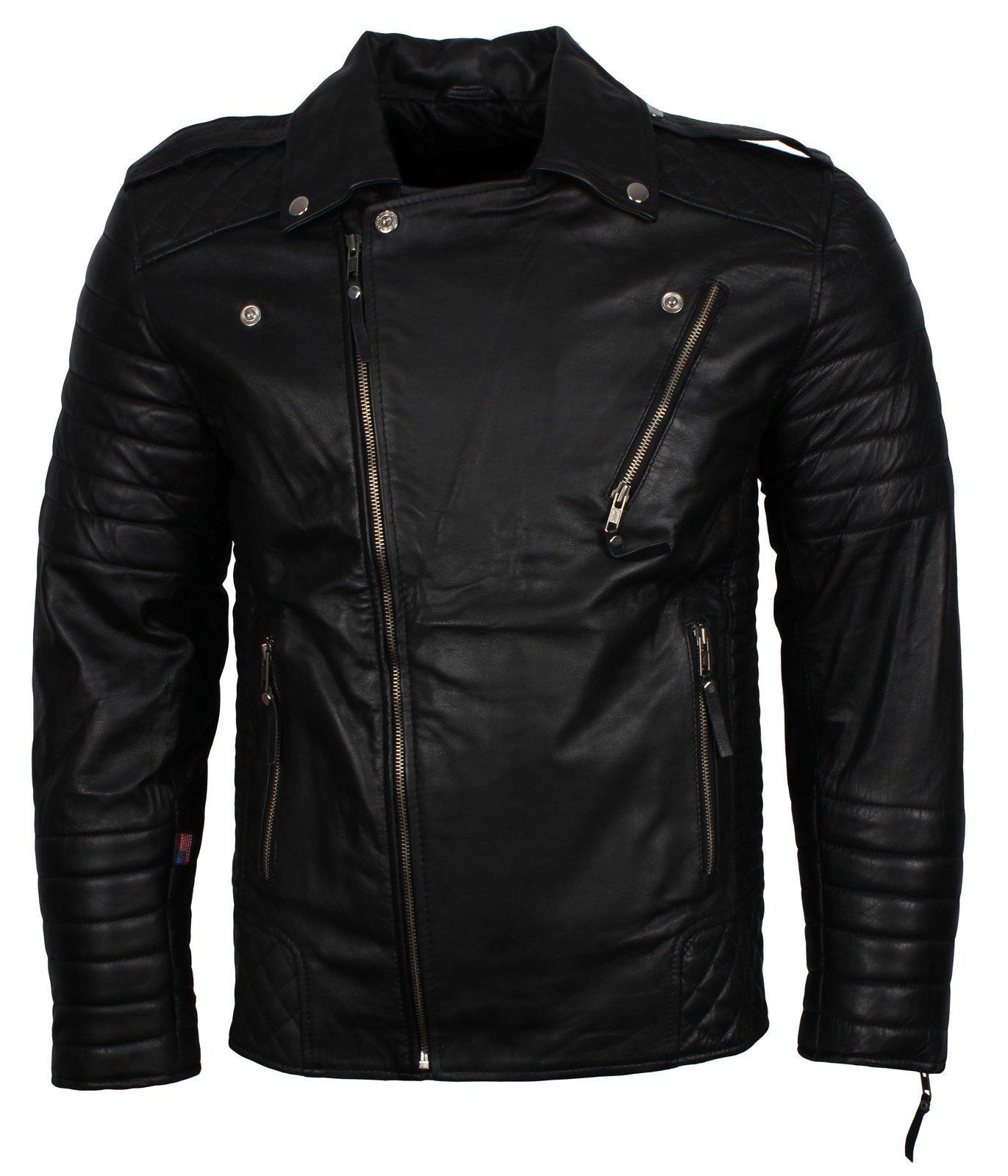 Men’s Biker Leather Jacket In Black White Maroon