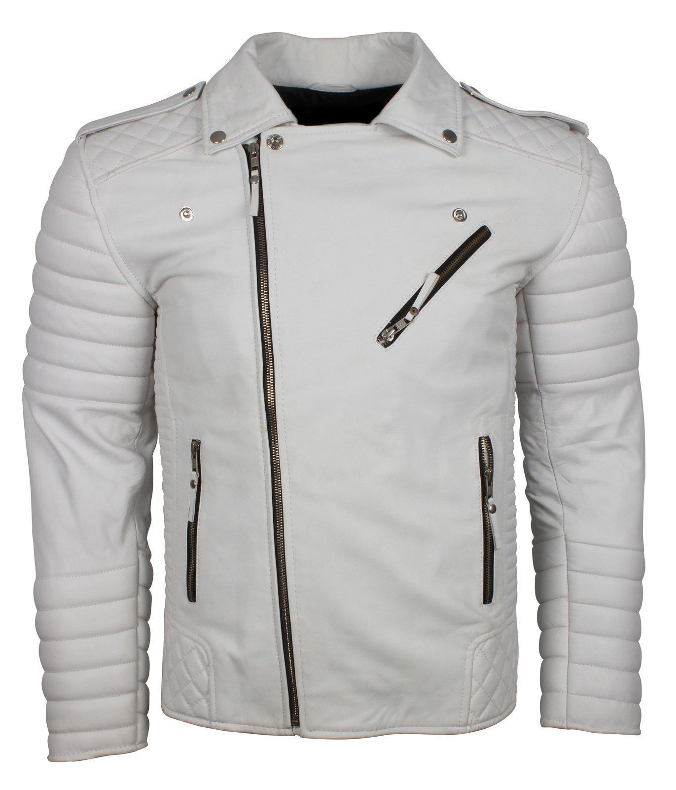 Men’s Biker Leather Jacket In Black White Maroon