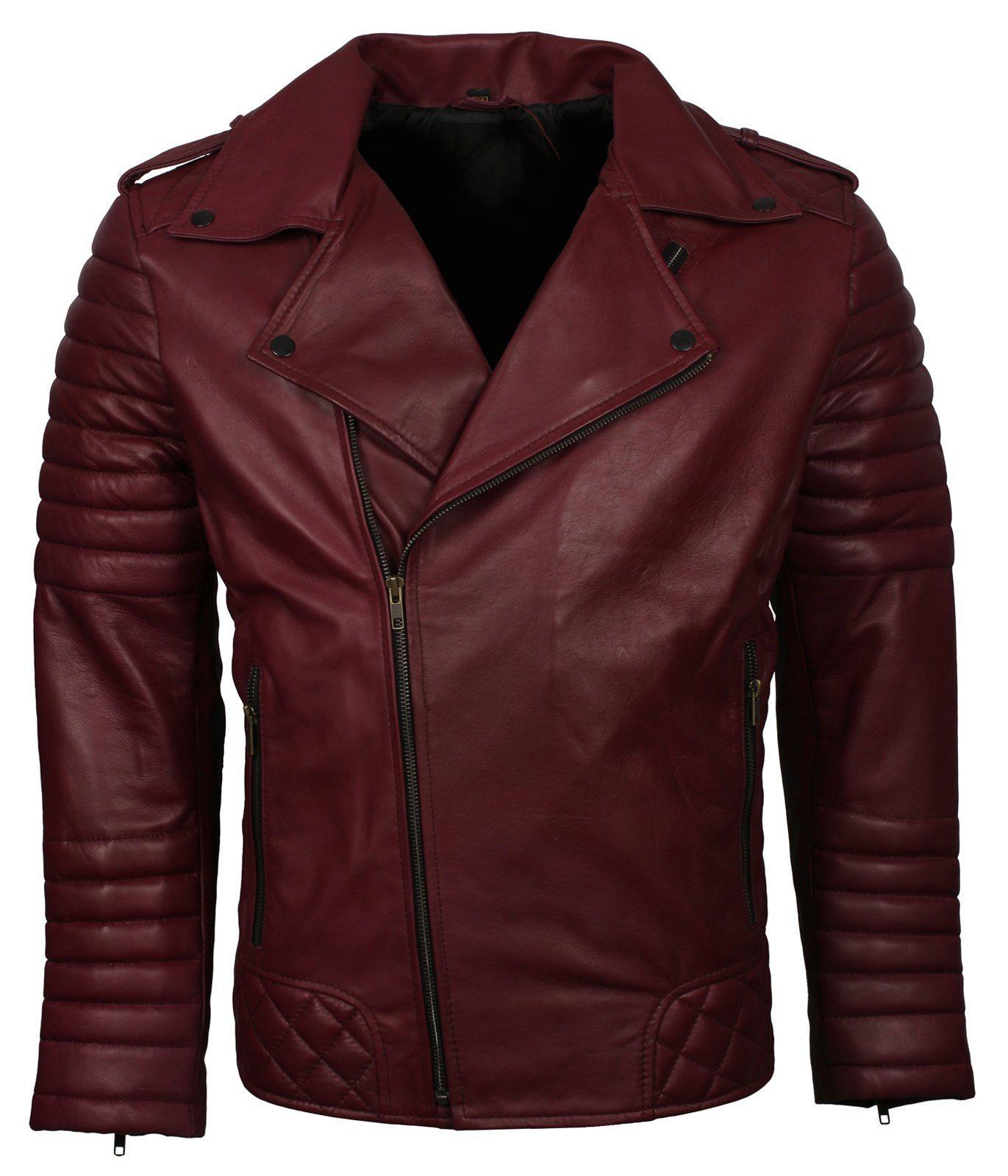 Men’s Biker Leather Jacket In Black White Maroon