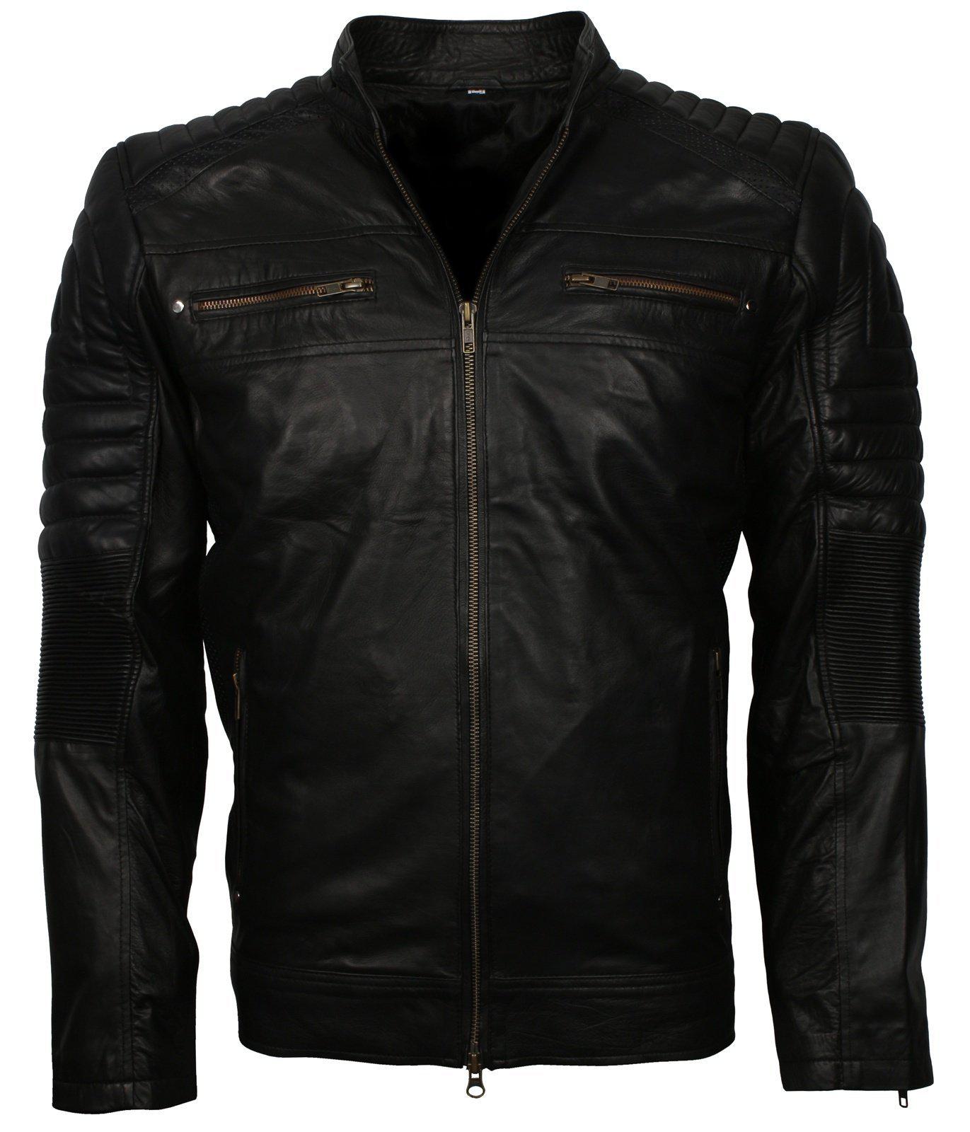 Men's Black Cafe Racer Genuine Leather Biker Jacket