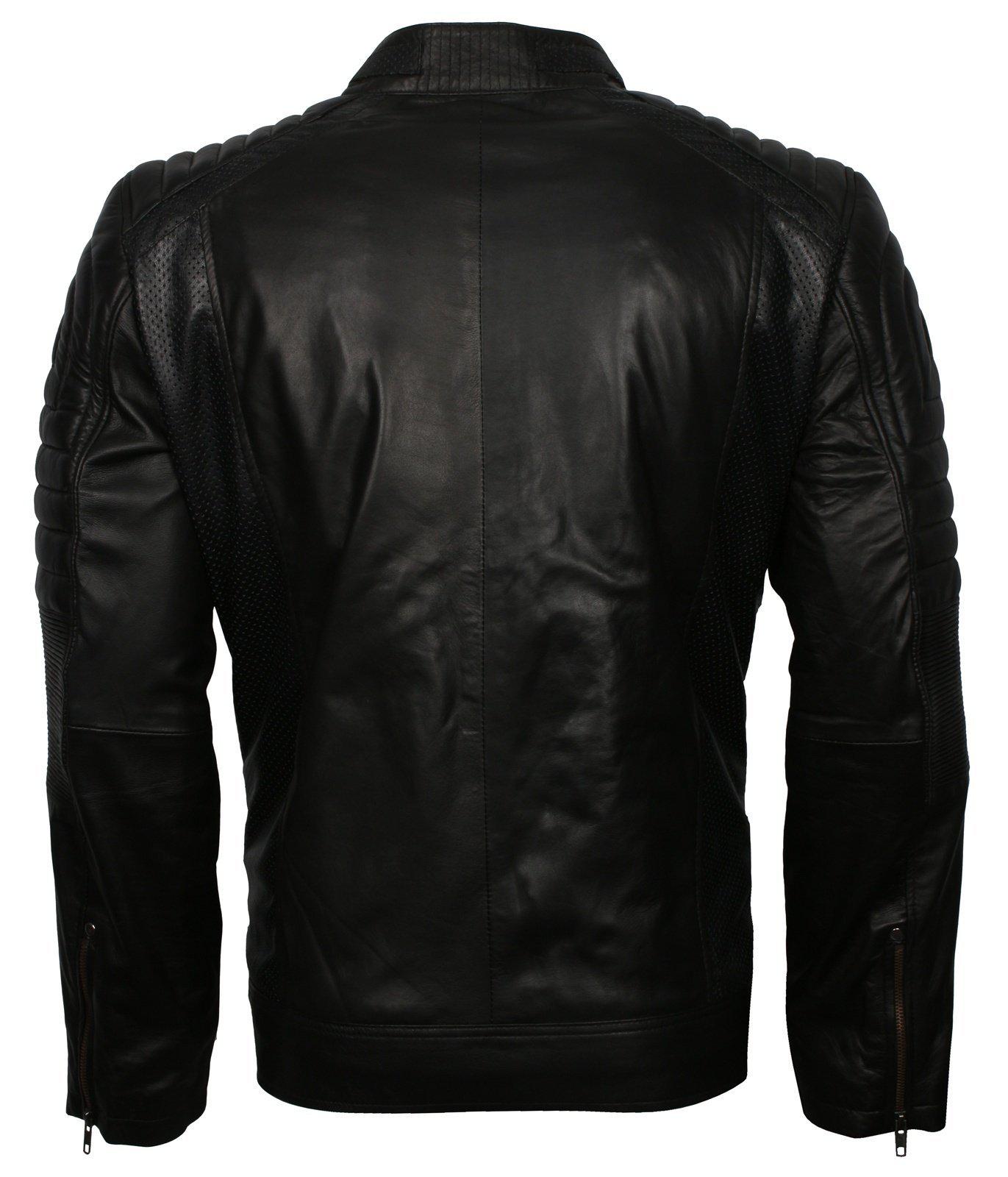 Men's Black Cafe Racer Genuine Leather Biker Jacket