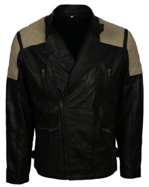 Men's Vintage Quilted Patches Leather Biker Jacket