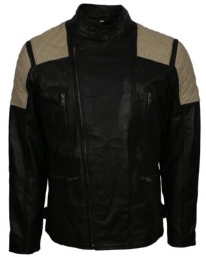 Men's Vintage Quilted Patches Leather Biker Jacket