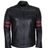 Men's Black Red Stripes Genuine Leather Biker Jacket