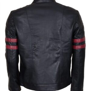 Men's Black Red Stripes Genuine Leather Biker Jacket