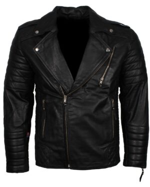 Men's Biker Leather Jacket in Black White Maroon