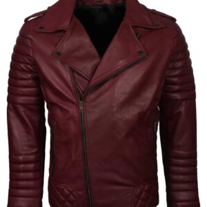 Men's Biker Leather Jacket in Black White Maroon