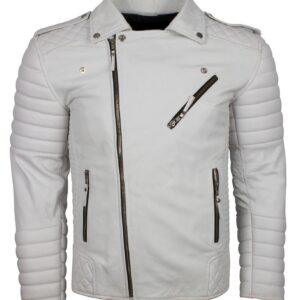 Men's Biker Leather Jacket in Black White Maroon