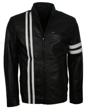Men's Driver SF Leather Jacket with White Stripes